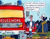 Cartoon: Made in China (small) by RABE tagged feuerwehr,wehrleiter,rettungsdienst,feuerwehrmann,feuerwache,feuerwehrauto,brand,brandbekämpfung,löschen,löschzug,kameraden,löscheinsatz,beschriftung,china,billigland,einsparung,brandherd,werbung,schriftzug,buchstaben,klebeschrift,plotter,plotterschrift,f