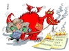 Cartoon: Merkel Roter Drache (small) by RABE tagged merkel,kanzlerin,staatsempfang,staatsgäste,hymne,nationalhymne,hymnenphobie,phobie,rabe,ralf,böhme,cartoon,karikatur,pressezeichnung,farbcartoon,tagescartoon,zitterattacke,zizzeranfall,schwächeanfall,china,staatsbesuch,peking,hongkong,menschenrechte,staatschef,parteichef,jingping,handelskrieg,usa