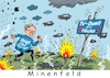 Cartoon: Minenfeld (small) by RABE tagged landtagswahl,thüringen,septemper,cdu,afd,mario,voigt,bernd,höcke,tv,duell,fernsehduell,rabe,ralf,böhme,cartoon,karikatur,pressezeichnung,farbcartoon,tagescartoon,minen,minenfeld,explosionen,feuer,rauch,granaten,waffen