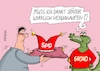 Cartoon: Nochmal Doppelspitziges (small) by RABE tagged groko,union,cdu,csu,spd,merkel,akk,berlin,bundesregierung,befragung,rabe,ralf,böhme,cartoon,karikatur,pressezeichnung,farbcartoon,tagescartoon,prügelei,halbzeit,halbzeitbilanz,krokodil,doppelspitze,narrenkappe,parteivorsitz,olaf,scholz,abstimmung,mitgliederbefragung