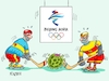 Cartoon: Olympionieten (small) by RABE tagged olympia,china,peking,winterspiele,wintersport,corona,coronapandemie,rabe,ralf,böhme,cartoon,karikatur,pressezeichnung,farbcartoon,tagescartoon,omicron,omikron,drittimpfung,eishockey,eishockeymannschaft,puk,eishockeyspieler,eishockeyschläger