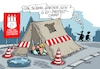 Cartoon: Protestcamp (small) by RABE tagged hamburg,sturmflut,zwanzig,gipfel,militante,linke,linksextremisten,rabe,ralf,böhme,cartoon,karikatur,pressezeichnung,farbcartoon,tagescartoon,welle,gewalt,innenminister,protestcamp,bauzelt,kanalarbeiter,räumung,polizei