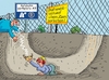 Cartoon: Provinzposse (small) by RABE tagged thüringen,autobahnautobahnraststätte,verbot,verkaufsverbot,bratwurst,zaun,tunnel,rabe,ralf,böhme,cartoon,karikatur,pressezeichnung,farbcartoon,tagescartoon,tunnelbau,verbotsschild,justiz