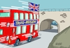 Cartoon: Rücktritt Truss (small) by RABE tagged boris,johnson,premier,london,downing,street,ausgang,rücktritt,clown,schuhe,tür,clownsschuhe,rabe,ralf,böhme,cartoon,karikatur,pressezeichnung,farbcartoon,tagescartoon,liz,truss,premierministerin,downingstreet,brücke,doppelstockbus,doppeldecker