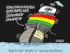 Cartoon: Schlagseite (small) by RABE tagged landtagswahl,nrw,wüst,kutschaty,cdu,spd,nordrheinwestfalen,nordrhein,westfalen,rabe,ralf,böhme,cartoon,karikatur,pressezeichnung,farbcartoon,tagescartoon,wähler,wahlurne,maß,maßkrug,wappen,wahlsieg,niedersachsen,stephan,weil,rot,grün,olaf,scholz,hannover,berlin,ampel,ampelkoalition,fdp,koalitionsfrieden,schlagseite,schieflage,meer,sturm,kogge,schiff,santa,segel