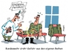 Cartoon: Sicherheitscheck (small) by RABE tagged von,der,leyen,bundesverteidigungsministerin,bundeswehr,kampfflieger,kampfjets,rabe,ralf,böhme,cartoon,karikatur,pressezeichnung,farbcartoon,tagescartoon,arzt,operation,patient,bewerbung,musterung,fusspilz,überprüfung,geheimdienste,bewerber,mad,sicherheits