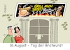 Cartoon: Tag der Bratwurst (small) by RABE tagged musical,kultur,gesang,musik,show,bratwurst,grill,rost,holzkohl,rabe,ralf,böhme,cartoons,karikatur,pressezeichnung,farbcartoon,tagescartoon,thüringen,roster,bratwurstkönig,nürnberger,fleisch,wurst,metzger,fleischer,grillmeister