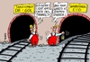 Cartoon: Tunnelblick (small) by RABE tagged gewrkschaften,gdl,lokführer,weselsky,lokführerstreik,streik,arbeitskampf,machtkampf,reisende,zugausfälle,rabe,ralf,böhme,cartoon,karikatur,pressezeichnung,farbcartoon,tagescartoon,tunnel,tunnelblick,evg