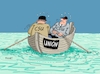 Cartoon: Union Submarine (small) by RABE tagged merkel,kanzlerin,bundestag,befragung,fragestunde,rede,antwort,parteien,abgeordnete,rabe,ralf,böhme,cartoon,karikatur,pressezeichnung,farbcartoon,tagescartoon,union,cdu,csu,unionsstreit,zersplitterung,boot,ruderer,kreisverkehr,wasser,see,untergang,querelen,seehofer,bayernwahl,flüchtlingskrise