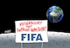 Cartoon: Vorausschauendes (small) by RABE tagged fussball,wm,klimafreundlich,klimaneutral,kontinente,ball,fußball,spieler,druck,fifa,katar,winter,weltmeisterschaft,winterweltmeisterschaft,reservirung,mond,weltall,erde,schild,reservierung