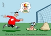 Cartoon: Wilhelm Tell (small) by RABE tagged fußball,fussball,bundesliga,meistertitel,fußballer,bayern,münchen,bayer,leverkusen,rabe,ralf,böhme,cartoon,karikatur,pressezeichnung,frabcartoon,tagescartoon,schild,meister,schuß,ecke,eckball,sport,em,europameisterschaft,schweiz,deutschland,wilhelm,tell,apfel,elfmeter