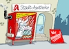 Cartoon: Zaubertrank (small) by RABE tagged gewerkschaften,tarife,tarifverhandlungen,streik,gew,verdi,rabe,ralf,böhme,cartoon,karikatur,pressezeichnung,farbcartoon,tagescartoon,apotheken,apothekenstreik,miraculix,obelix,asterix,zaubertrank,truide,kessel,notfall,scheibe,hammer,stadtapotheke