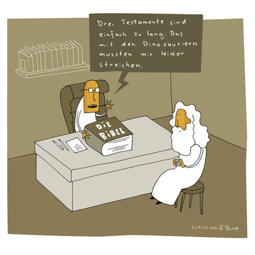 Cartoon: Randnotiz (medium) by Schilling  Blum tagged gott,verleger,bibel,buch,dinosaurier