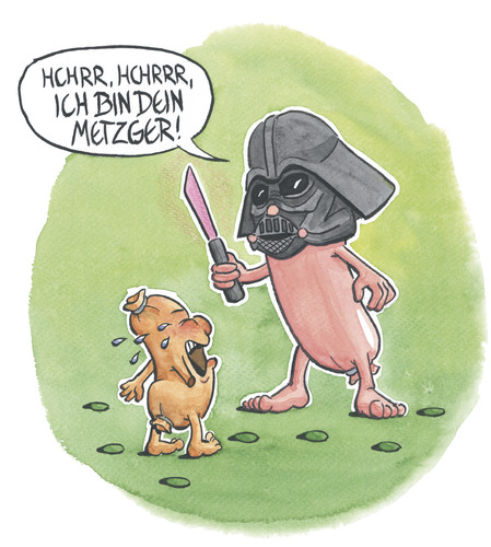 Cartoon: Die Wurst im Film (medium) by mele tagged wurst,film,starwars,darthvader,wurst,film,star wars,darth vader,kino,vater,metzger,schwein,fleisch,star,wars,darth,vader