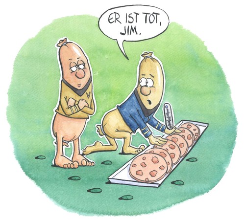 Cartoon: Die Wurst im Film (medium) by mele tagged enterprise,wurst,kirk,pille,jim