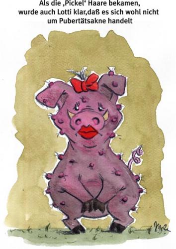 Cartoon: Warzenschwein (medium) by mele tagged tiere,teenie,tiere,teenie,teenager,schwein,warzenschein,pupertät,pickel,akne,mädchen