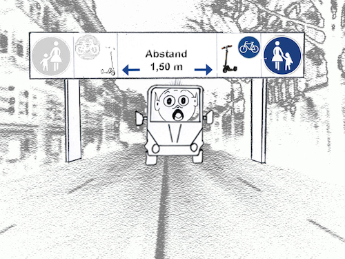 Cartoon: Fahrradstadt Hamburg (medium) by menschenskindergarten tagged grüne,fahrradstadt,nachhaltig,hamburg,auto,escooter