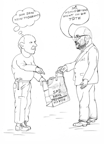 Cartoon: Illusionist gegen Sachpolitik (medium) by menschenskindergarten tagged merkel,schulz,umfragen,wahlprogramm,sachpolitik,show,sandmännchenauftritt