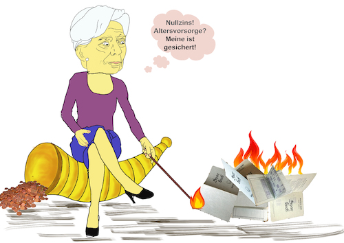 Cartoon: Lagarde und der Nullzins (medium) by menschenskindergarten tagged ezb,qe,lagarde,wertvernichtung