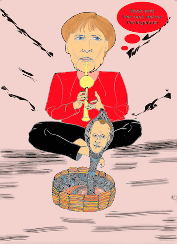 Cartoon: Merkel zurück von Indien (medium) by menschenskindergarten tagged cdu,merkel,führung,groko,merz,csu
