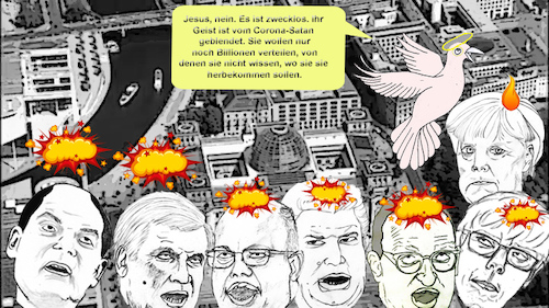 Cartoon: Pfingsten für GroKo-Kabinett (medium) by menschenskindergarten tagged pfingsten,heiliger,geist,corona,groko,kabinett,billionen,rettungspakete