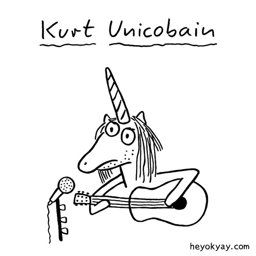 Cartoon: Kurt Unicobain (medium) by heyokyay tagged unicorn,kurt,cobain,nirvana,grunge,heyokyay