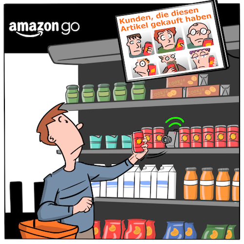 Cartoon: Amazon Go (medium) by Cloud Science tagged amazon,go,handel,digitalisierung,überwachung,shop,online,retail,filiale,einkaufen,digital,scannen,innovation,disruption,zukunft,trend,supermarkt,technologie,tech,1984,kunden,marketing,big,data,analyse,gesichtserkennung,it,amazon,go,handel,digitalisierung,überwachung,shop,online,retail,filiale,einkaufen,digital,scannen,innovation,disruption,zukunft,trend,supermarkt,technologie,tech,1984,kunden,marketing,big,data,analyse,gesichtserkennung,it