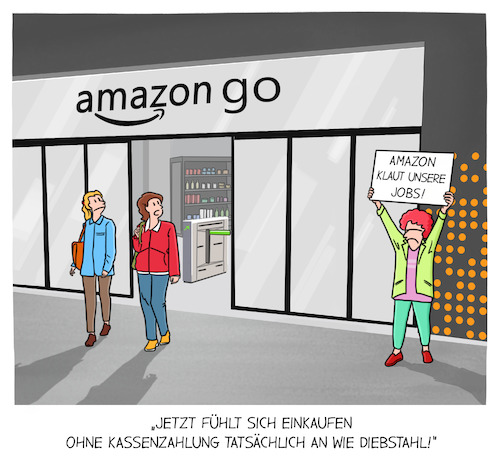 Cartoon: Amazon Go (medium) by Cloud Science tagged amazon,go,handel,supermarkt,zukunft,retail,supermarktkasse,just,walk,out,einkaufen,arbeitsplatz,arbeitslosigkeit,digitalisierung,digitale,transformation,innovation,technologie,kassiererin,kamera,ki,tech,technik,fresh,amazon,go,handel,supermarkt,zukunft,retail,supermarktkasse,just,walk,out,einkaufen,arbeitsplatz,arbeitslosigkeit,digitalisierung,digitale,transformation,innovation,technologie,kassiererin,kamera,ki,tech,technik,fresh