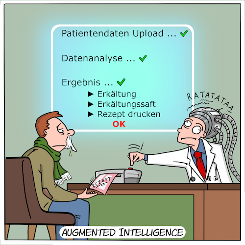 Cartoon: Augmented Intelligence (medium) by Cloud Science tagged ar,ki,ai,intelligenz,maschinelles,lernen,kuenstliche,technik,technologie,tech,maschine,brain,user,interface,schnittstelle,gehirn,arzt,medizin,medikament,rezept,krankheit,erkaeltung,analyse,big,data,cloud,daten,informationen,vernetzung,iot,gesundheitswesen,gesundheit,informatik,business,learning,ehealth,digital,digitalisierung,medizintechnik,cartoon,moeller,ar,ki,ai,intelligenz,maschinelles,lernen,kuenstliche,technik,technologie,tech,maschine,brain,user,interface,schnittstelle,gehirn,arzt,medizin,medikament,rezept,krankheit,erkaeltung,analyse,big,data,cloud,daten,informationen,vernetzung,iot,gesundheitswesen,gesundheit,informatik,business,learning,ehealth,digital,digitalisierung,medizintechnik,cartoon,moeller