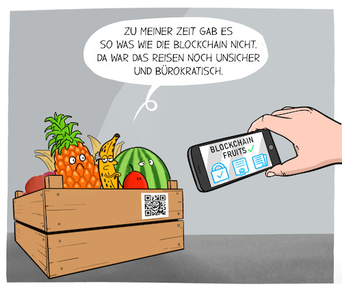 Cartoon: Blockchain Logistik (medium) by Cloud Science tagged blockchain,logistik,früchte,frucht,banane,sensoren,qr,codelebensmittel,lieferkette,sicherheit,transparenz,scm,supply,chain,management,dezentrales,netzwerk,transport,verteilt,it,tech,technologie,technik,digitalisierung,digital,innovation,lieferung,wirtschaft,blockchain,logistik,früchte,frucht,banane,sensoren,qr,codelebensmittel,lieferkette,sicherheit,transparenz,scm,supply,chain,management,dezentrales,netzwerk,transport,verteilt,it,tech,technologie,technik,digitalisierung,digital,innovation,lieferung,wirtschaft