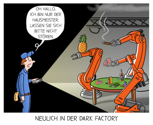 Cartoon: Dark Factory (medium) by Cloud Science tagged dark,factory,fabrik,zukunft,menschenleer,dunkel,dunkelheit,einsam,einsamkeitautonom,automatisierung,iiot,industrie,industrie40,roboter,robotik,kuka,maschinen,ki,technologie,digitalisierung,industrieroboter,tech,technik,it,vernetzung,produktion,dark,factory,fabrik,zukunft,menschenleer,dunkel,dunkelheit,einsam,einsamkeitautonom,automatisierung,iiot,industrie,industrie40,roboter,robotik,kuka,maschinen,ki,technologie,digitalisierung,industrieroboter,tech,technik,it,vernetzung,produktion