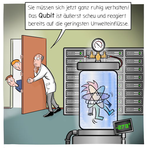 Cartoon: Das Qubit (medium) by Cloud Science tagged qubit,quantencomputer,quantumcomputing,quantenphysik,forschung,computer,technik,tech,technologie,zukunft,innovation,forscher,wissenschaft,atom,digital,digitalisierung,qubit,quantencomputer,quantumcomputing,quantenphysik,forschung,computer,technik,tech,technologie,zukunft,innovation,forscher,wissenschaft,atom,digital,digitalisierung