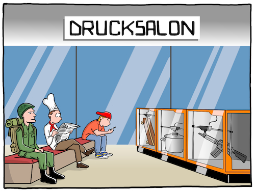 Cartoon: Der Drucksalon (medium) by Cloud Science tagged 3d,drucker,drucken,industrie,produktion,logistik,wirtschaft,handel,konsum,herstellungsverfahren,it,technologie,technik,gadget,tech,zukunft,disruption,transformation,retail,daten,koch,soldat,waffe,business,produktivitaet,cartoon,waschsalon,herstellung,3d,drucker,drucken,industrie,produktion,logistik,wirtschaft,handel,konsum,herstellungsverfahren,it,technologie,technik,gadget,tech,zukunft,disruption,transformation,retail,daten,koch,soldat,waffe,business,produktivitaet,cartoon,waschsalon,herstellung