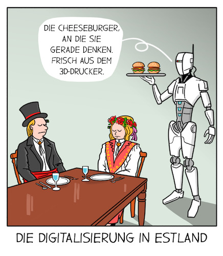 Cartoon: Digitalisierung in Estland (medium) by Cloud Science tagged digitalisierung,fortschritt,digital,verwaltung,zukunft,technik,technologie,tech,innovation,entwicklung,roboter,3d,drucker,transformation,wandel,change,estland,bürokratie,digitalministerium,digitalisierung,fortschritt,digital,verwaltung,zukunft,technik,technologie,tech,innovation,entwicklung,roboter,3d,drucker,transformation,wandel,change,estland,bürokratie,digitalministerium