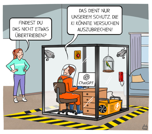 Cartoon: Drohende Singularität (medium) by Cloud Science tagged ki,künstliche,intelligenz,singularität,chatgpt,chat,gpt,chatbot,gefahr,ausbruch,weltherrschaft,zukunft,technologie,tech,ki,künstliche,intelligenz,singularität,chatgpt,chat,gpt,chatbot,gefahr,ausbruch,weltherrschaft,zukunft,technologie,tech