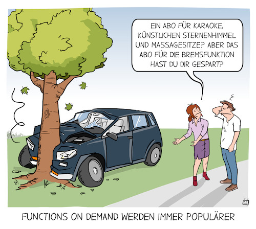 Cartoon: Functions on Demand (medium) by Cloud Science tagged auto,autocartoon,functions,on,demand,unfall,crash,tech,abo,zusatzfunktionen,as,service,auto,autocartoon,functions,on,demand,unfall,crash,tech,abo,zusatzfunktionen,as,service