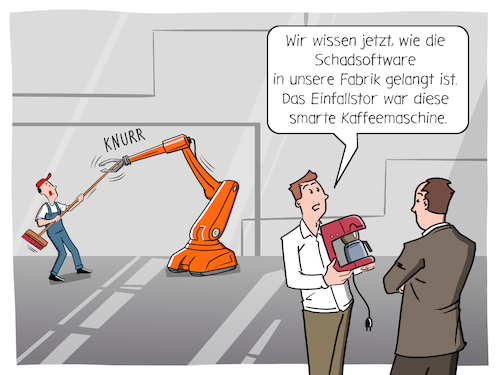 Cartoon: ITSecurity (medium) by Cloud Science tagged itsecurity,sicherheit,malware,ransomware,iot,internet,of,things,angriff,attacke,security,roboter,vernetzung,smart,der,dinge,robotik,factory,it,tech,technologie,digitalisierung,produktion,fabrik,fertigung,ki,disruption,wandel,transformation,zukunft,trend,karikatur,datensicherheit,schadsoftware,cybercrime,hacker,trojaner,itsecurity,sicherheit,malware,ransomware,iot,internet,of,things,angriff,attacke,security,roboter,vernetzung,smart,der,dinge,robotik,factory,it,tech,technologie,digitalisierung,produktion,fabrik,fertigung,ki,disruption,wandel,transformation,zukunft,trend,karikatur,datensicherheit,schadsoftware,cybercrime,hacker,trojaner