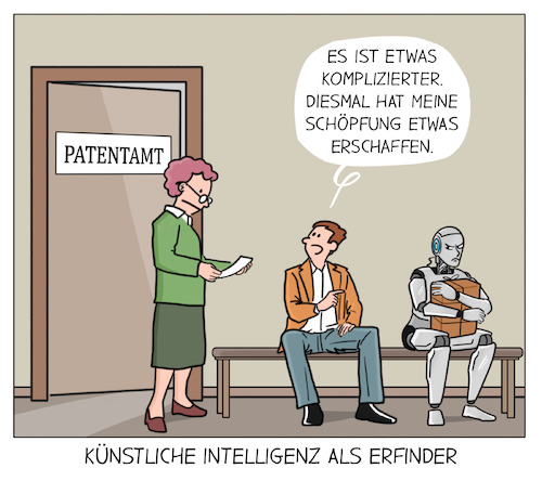 Cartoon: KI als Erfinder (medium) by Cloud Science tagged ki,künstliche,intelligenz,schöpfung,erschaffen,patent,patentamt,erfinder,erfindung,entwicklung,urheberrecht,urheber,zukunft,innovation,technologie,tech,digitalisierung,recht,ki,künstliche,intelligenz,schöpfung,erschaffen,patent,patentamt,erfinder,erfindung,entwicklung,urheberrecht,urheber,zukunft,innovation,technologie,tech,digitalisierung,recht