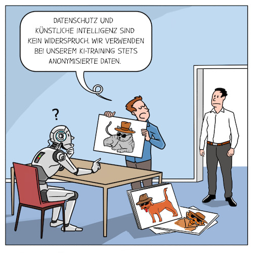 Cartoon: KI VS. Datenschutz (medium) by Cloud Science tagged ki,künstliche,intelligenz,daten,training,maschinelles,lernen,ml,tech,technologie,anonymisierung,datenschutz,it,generativ,ki,künstliche,intelligenz,daten,training,maschinelles,lernen,ml,tech,technologie,anonymisierung,datenschutz,it,generativ