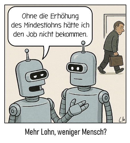 Cartoon: Mehr Lohn - weniger Mensch? (medium) by Cloud Science tagged mindestlohn,automatisierung,roboter,arbeitsmarkt,digitalisierung,politik,sozialegerechtigkeit,ki,arbeitsplatzverlust,wirtschaft,gesellschaft,arbeitstrukturwandel,technologie,innovation,mindestlohn,automatisierung,roboter,arbeitsmarkt,digitalisierung,politik,sozialegerechtigkeit,ki,arbeitsplatzverlust,wirtschaft,gesellschaft,arbeitstrukturwandel,technologie,innovation