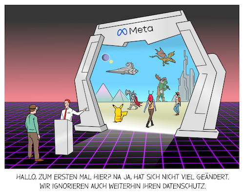 Cartoon: Meta (medium) by Cloud Science tagged meta,metaverse,metaversum,facebook,datenschutz,daten,privatsphäre,überwachung,vr,virtual,reality,ar,zukunft,future,innovation,tech,technologie,dsgvo,sicherheit,zuckerberg,meta,metaverse,metaversum,facebook,datenschutz,daten,privatsphäre,überwachung,vr,virtual,reality,ar,zukunft,future,innovation,tech,technologie,dsgvo,sicherheit,zuckerberg