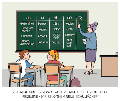 Cartoon: neues Schulfach (medium) by Cloud Science tagged schule,bildung,schulfach,lernen,schulfächer,bildungspolitik,klassenzimmer,schüler,lehrer,stundenplan,schule,bildung,schulfach,lernen,schulfächer,bildungspolitik,klassenzimmer,schüler,lehrer,stundenplan