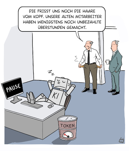Cartoon: Token leer (medium) by Cloud Science tagged ki,künstliche,intelligenz,token,verbrauch,kosten,unternehmen,transformation,it,arbeitsplatz,ki,künstliche,intelligenz,token,verbrauch,kosten,unternehmen,transformation,it,arbeitsplatz