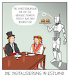 Cartoon: Digitalisierung in Estland (small) by Cloud Science tagged digitalisierung,fortschritt,digital,verwaltung,zukunft,technik,technologie,tech,innovation,entwicklung,roboter,3d,drucker,transformation,wandel,change,estland,bürokratie,digitalministerium