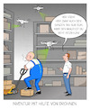 Cartoon: Inventur mit Drohnen (small) by Cloud Science tagged logistik,drohnen,lager,bestandsaufnahme,lagerlogistik,industrie,lagermitarbeiter,drohne,wirtschaft,automatisierung,produktivität,zukunft,innovation,tech,technik,technologie,digitalisierung,digital,intralogistik,chef,it