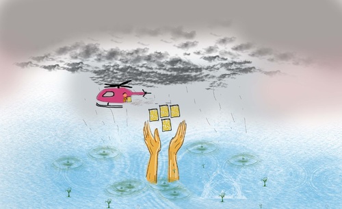 flood victim hands asking for he By anupama | Nature Cartoon | TOONPOOL