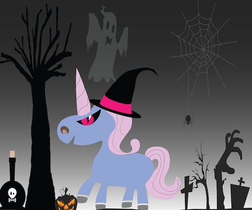 Cartoon: unicorn in Hallowen theme (medium) by anupama tagged unicorn