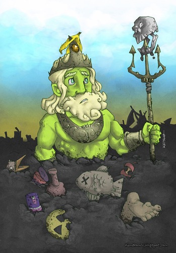 Cartoon: Lost Kingdom (medium) by ketsuotategami tagged poseidon,polution,oil