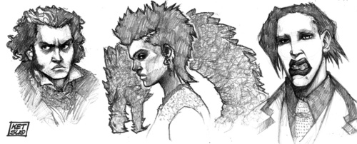 Cartoon: Random sketches I (medium) by ketsuotategami tagged sweeney,todd,dragon,tattoo,marilyn,manson,lisbeth,salander