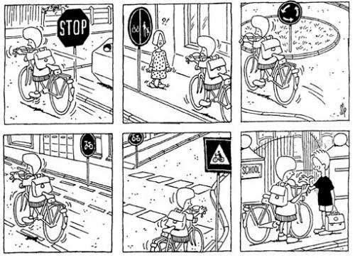 Cartoon: back to school (medium) by stip tagged traffic,road,sign,bicycle,bike,school